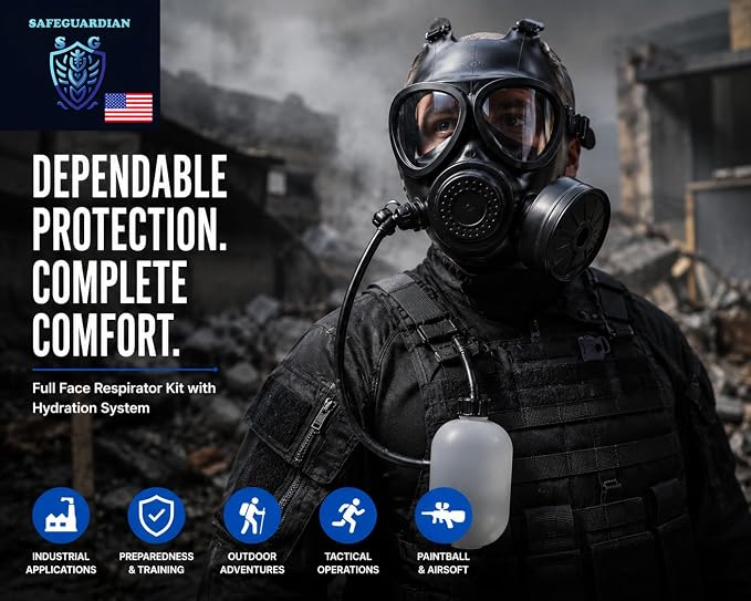 Full Face Respirator Mask with 40mm Filter & Hydration Kit