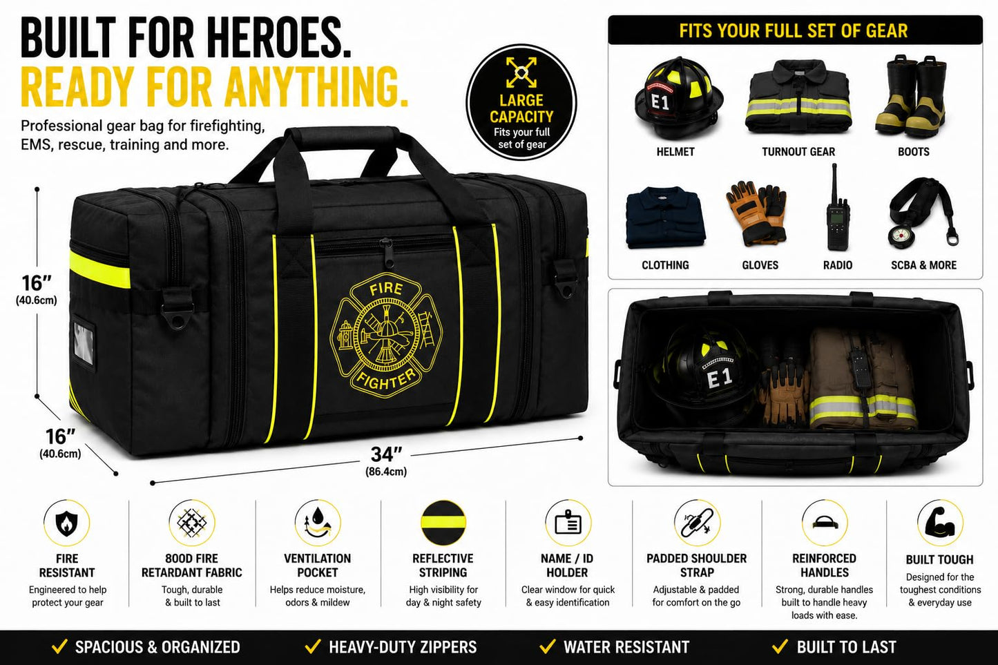 Firefighter Turnout Gear Bag (Black)