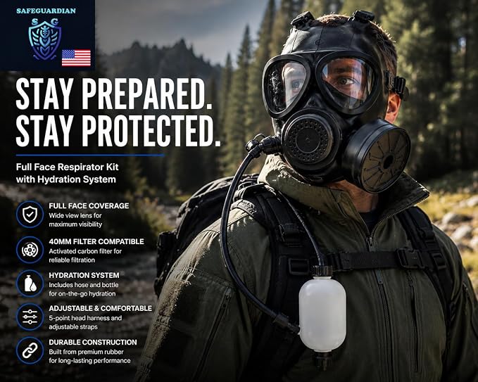 Full Face Respirator Mask with 40mm Filter & Hydration Kit