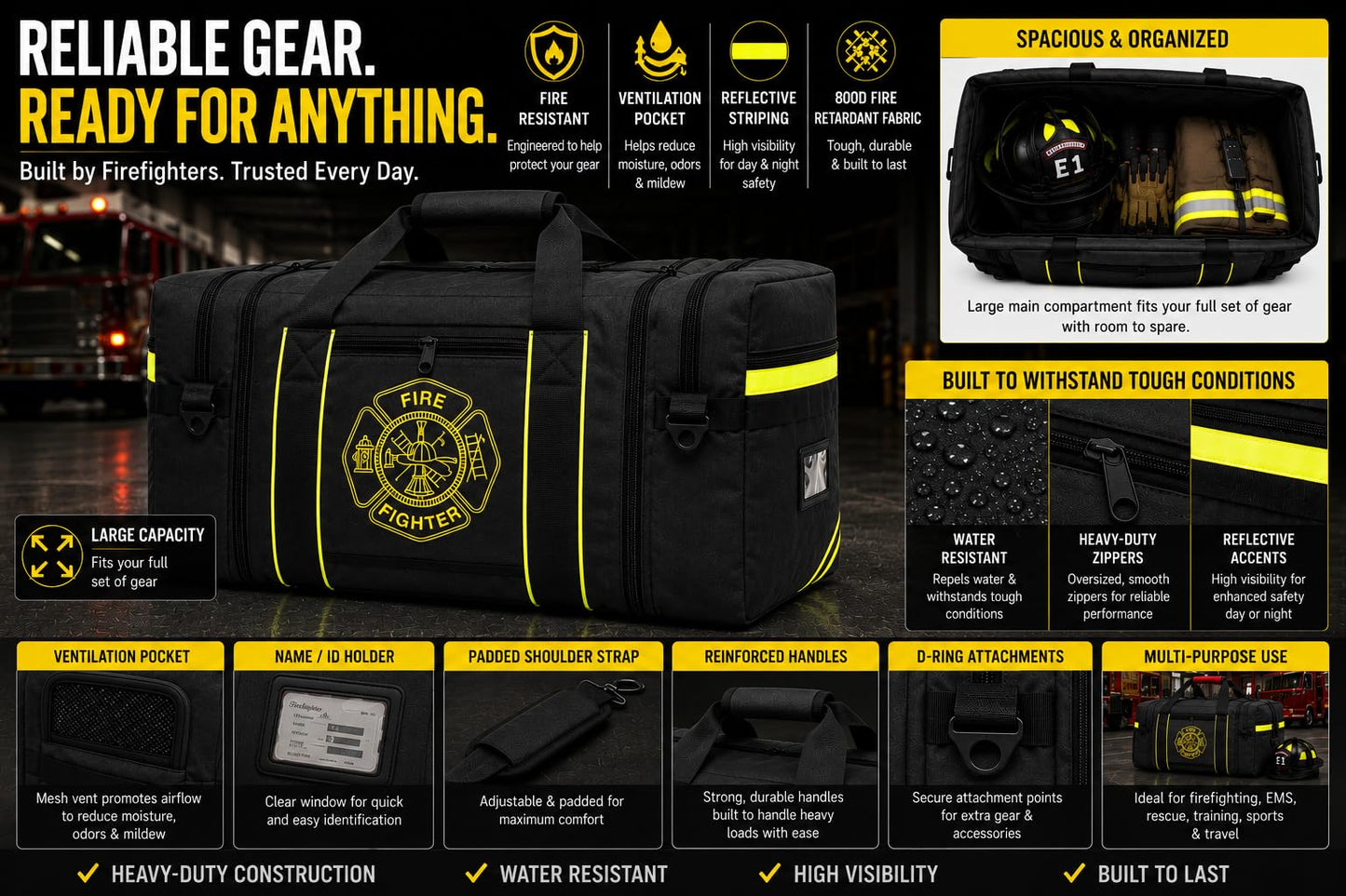Firefighter Turnout Gear Bag (Black)