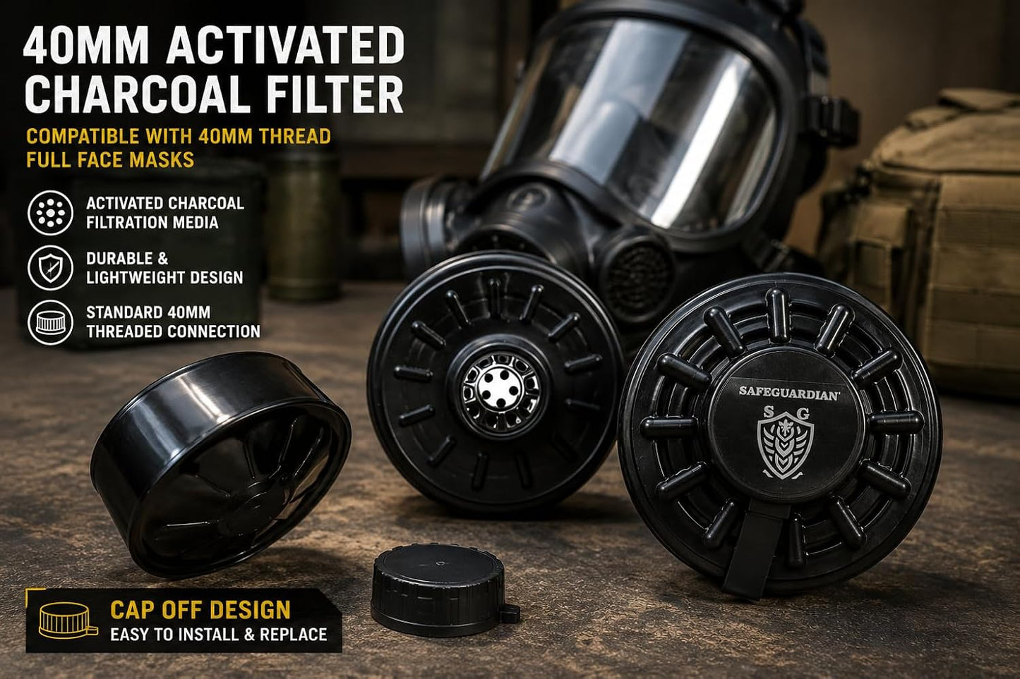 40mm Activated Charcoal Filter Cartridge for Full Face Masks