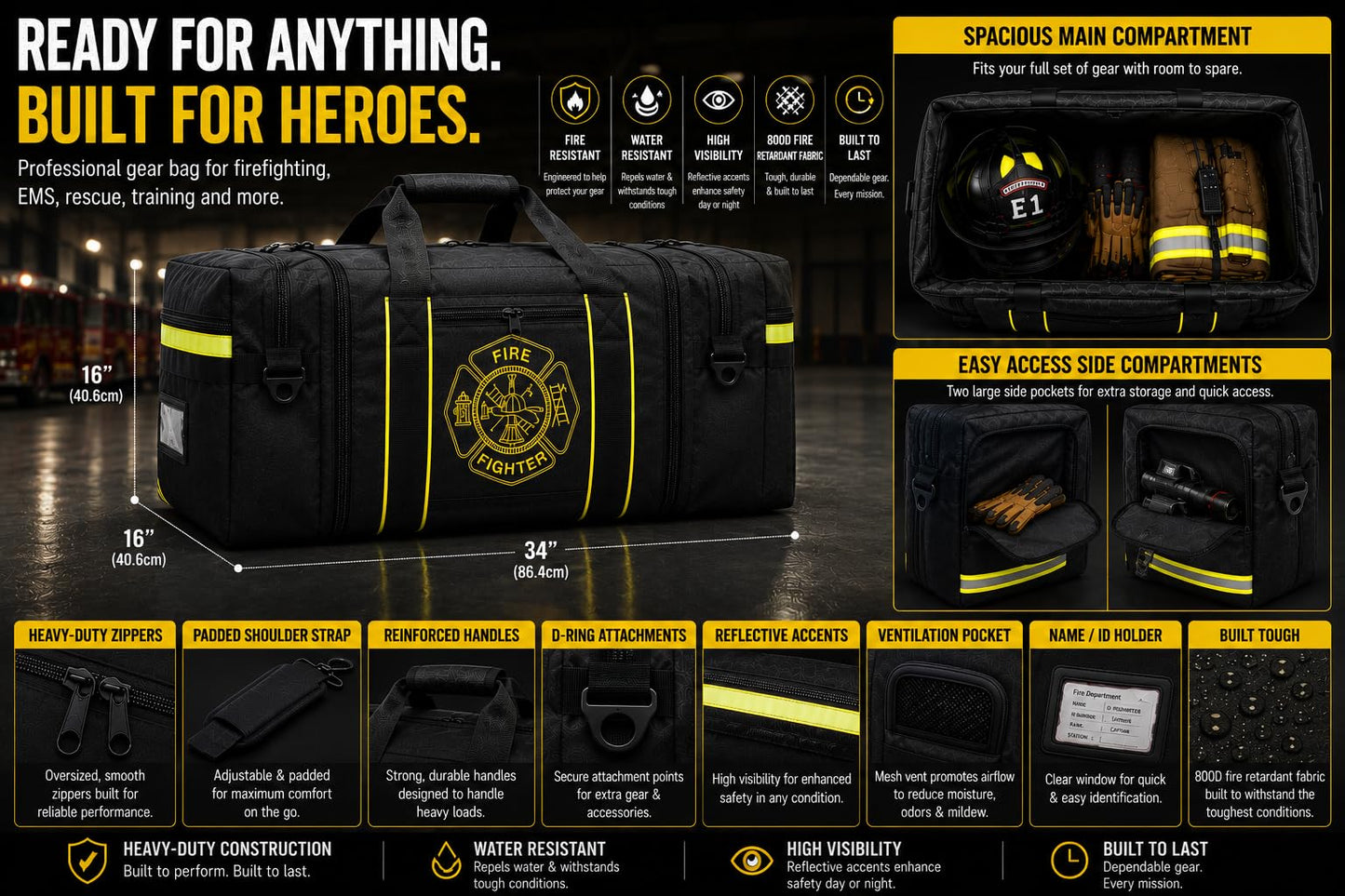Firefighter Turnout Gear Bag (Black)