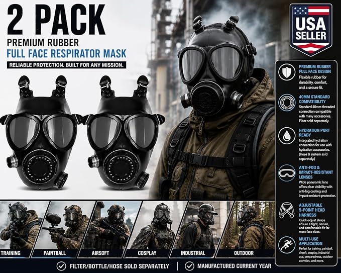 Full Face Respirator Mask 2 Masks 40mm Compatible