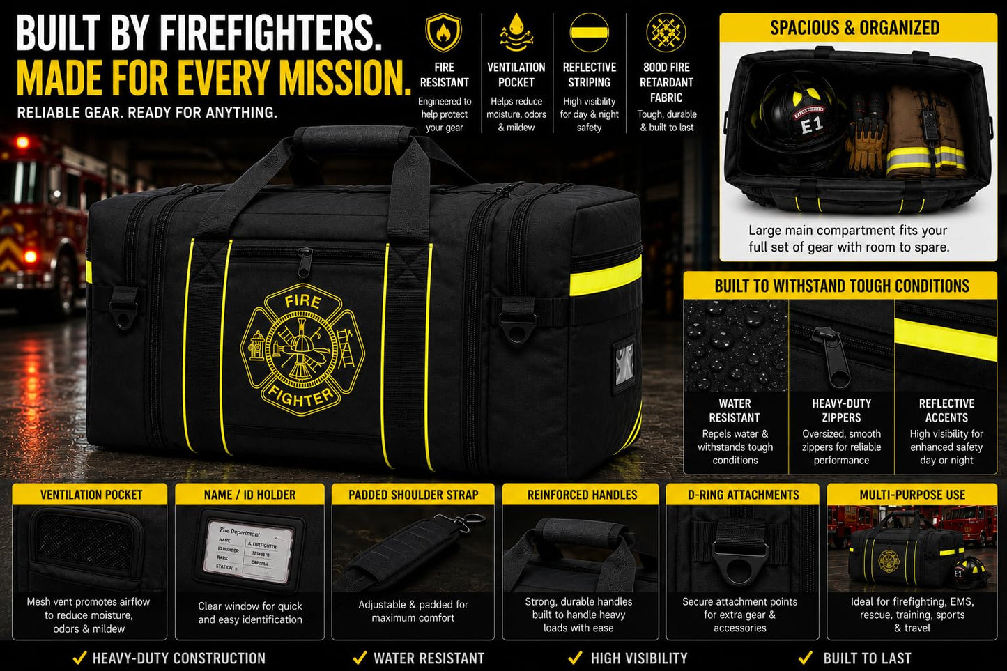 Firefighter Turnout Gear Bag (Black)
