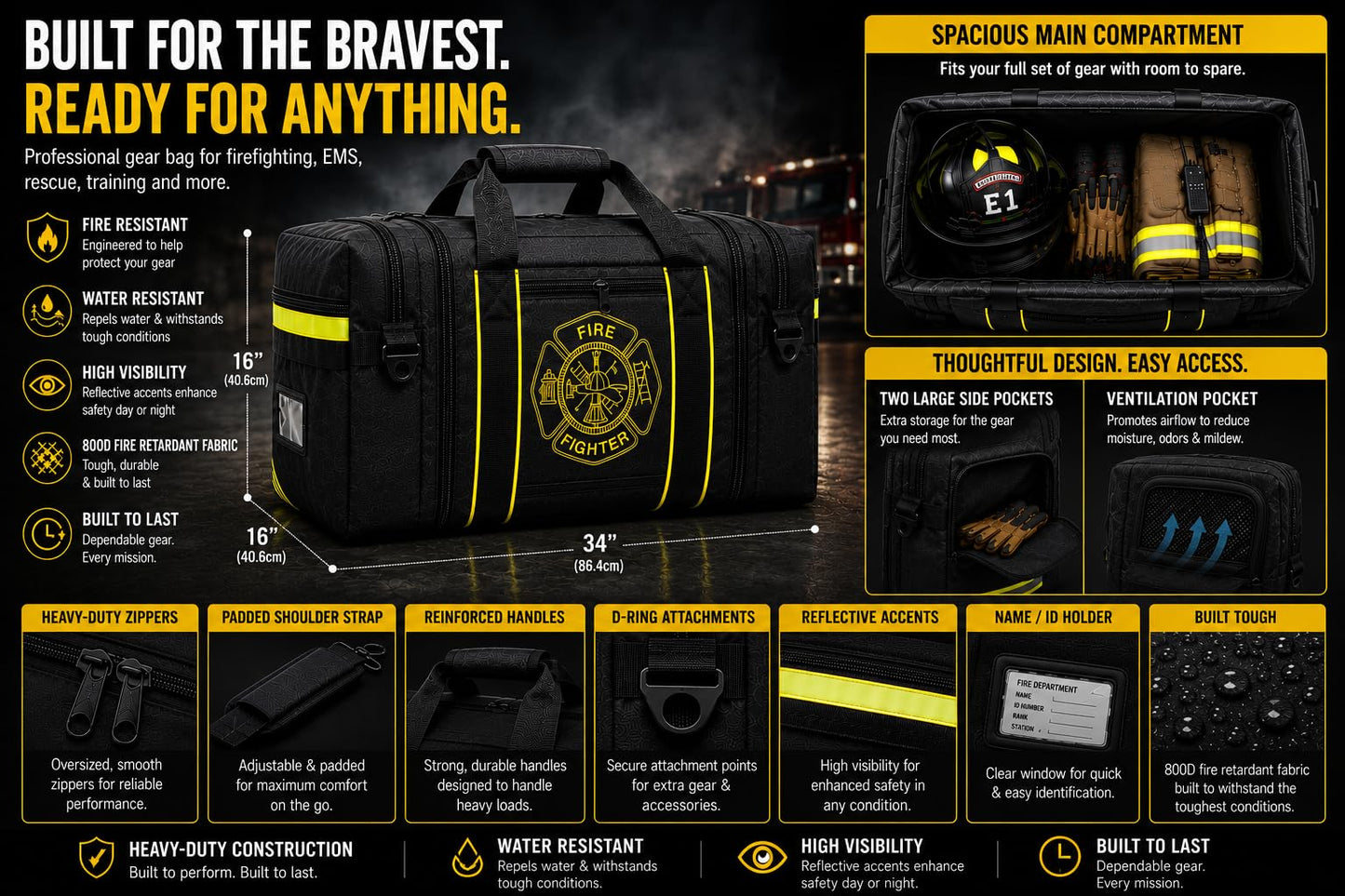 Firefighter Turnout Gear Bag (Black)