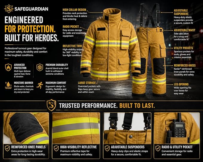 Yellow Firefighter Turnout Gear Jacket & Pants