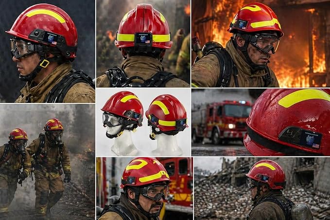 Red Fire Rescue Helmet with Goggles