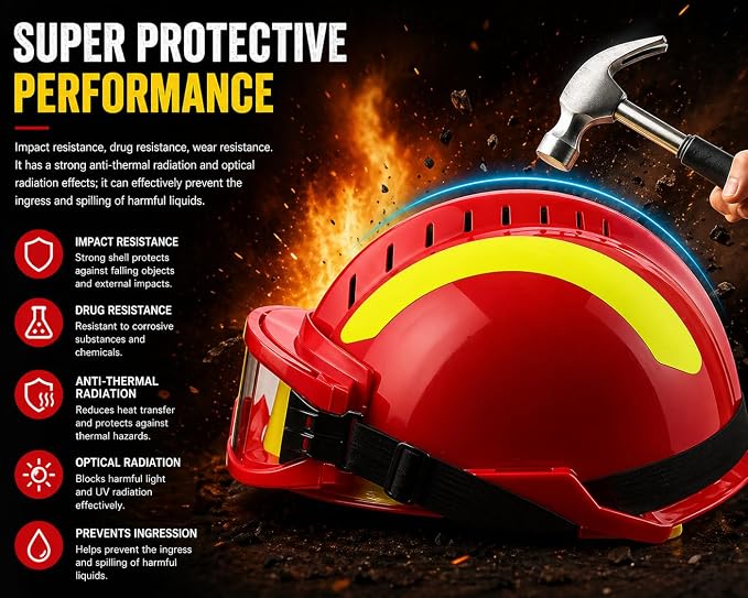 Red Fire Rescue Helmet with Goggles