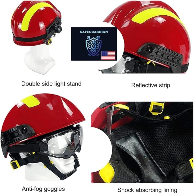 Red Fire Rescue Helmet with Goggles