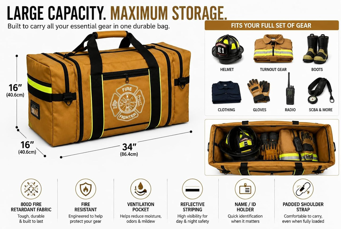 Firefighter Turnout Gear Bag (Khaki)