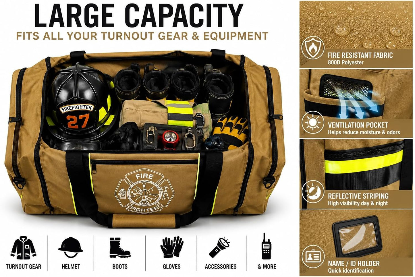 Firefighter Turnout Gear Bag (Khaki)