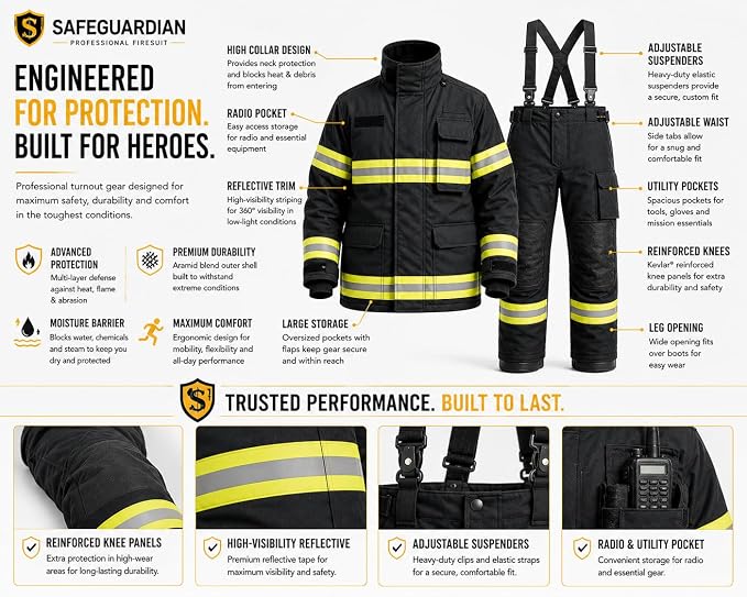 Black Firefighter Turnout Gear Jacket & Pants