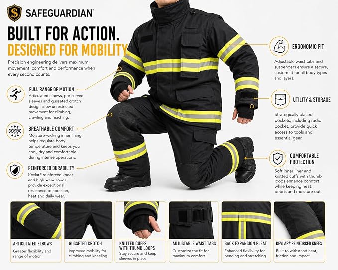 Black Firefighter Turnout Gear Jacket & Pants