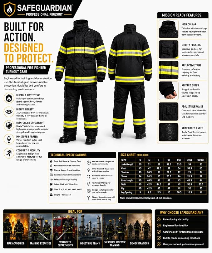 Black Firefighter Turnout Gear Jacket & Pants