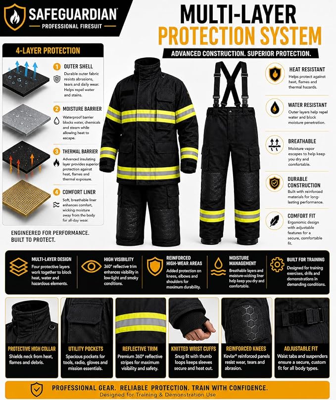 Black Firefighter Turnout Gear Jacket & Pants