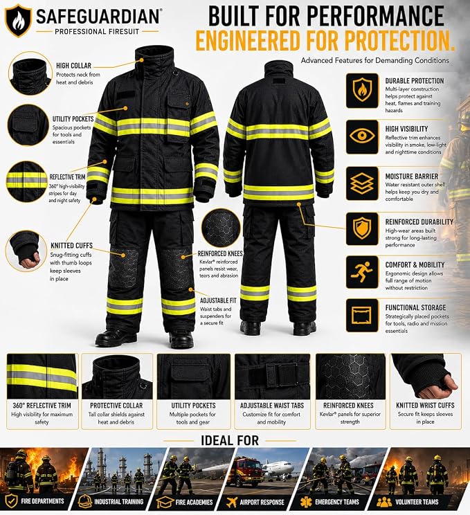 Black Firefighter Turnout Gear Jacket & Pants