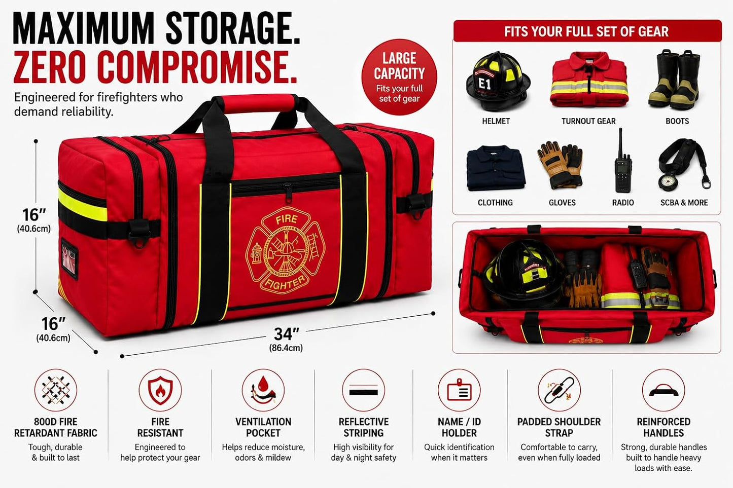 Firefighter Turnout Gear Bag (Red)