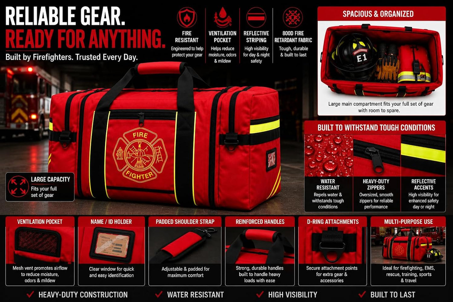 Firefighter Turnout Gear Bag (Red)