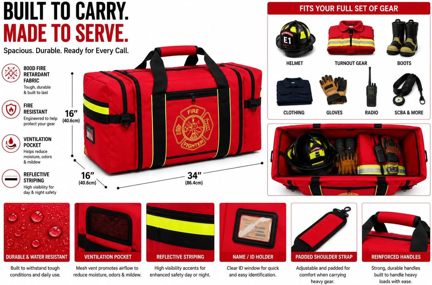 Firefighter Turnout Gear Bag (Red)