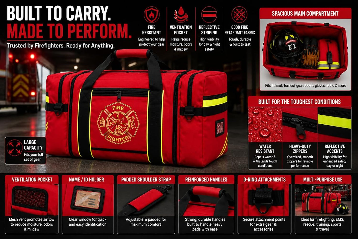 Firefighter Turnout Gear Bag (Red)