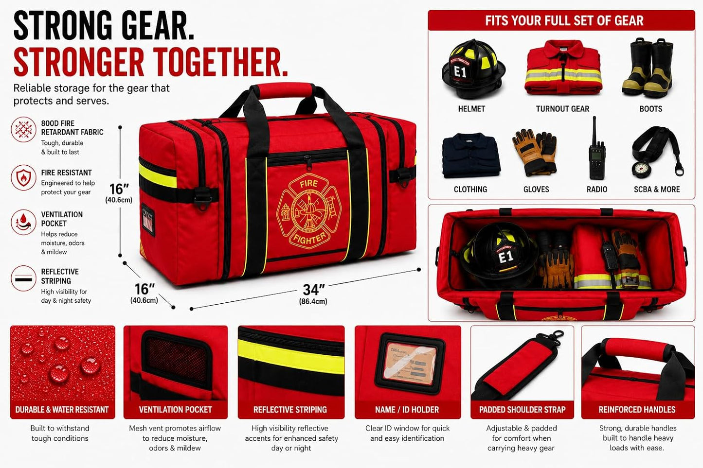 Firefighter Turnout Gear Bag (Red)