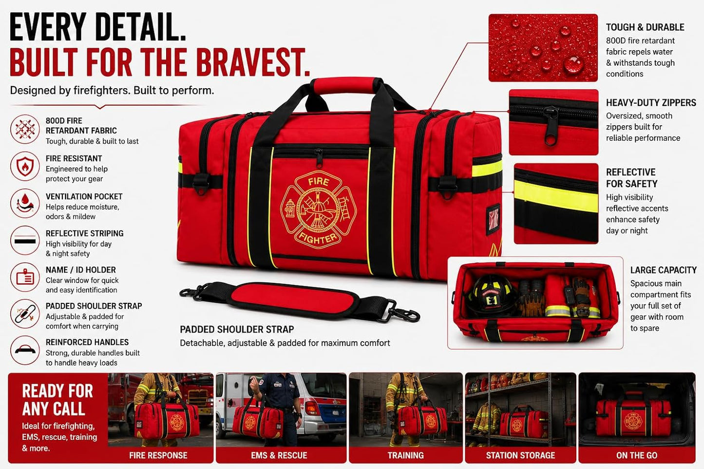 Firefighter Turnout Gear Bag (Red)